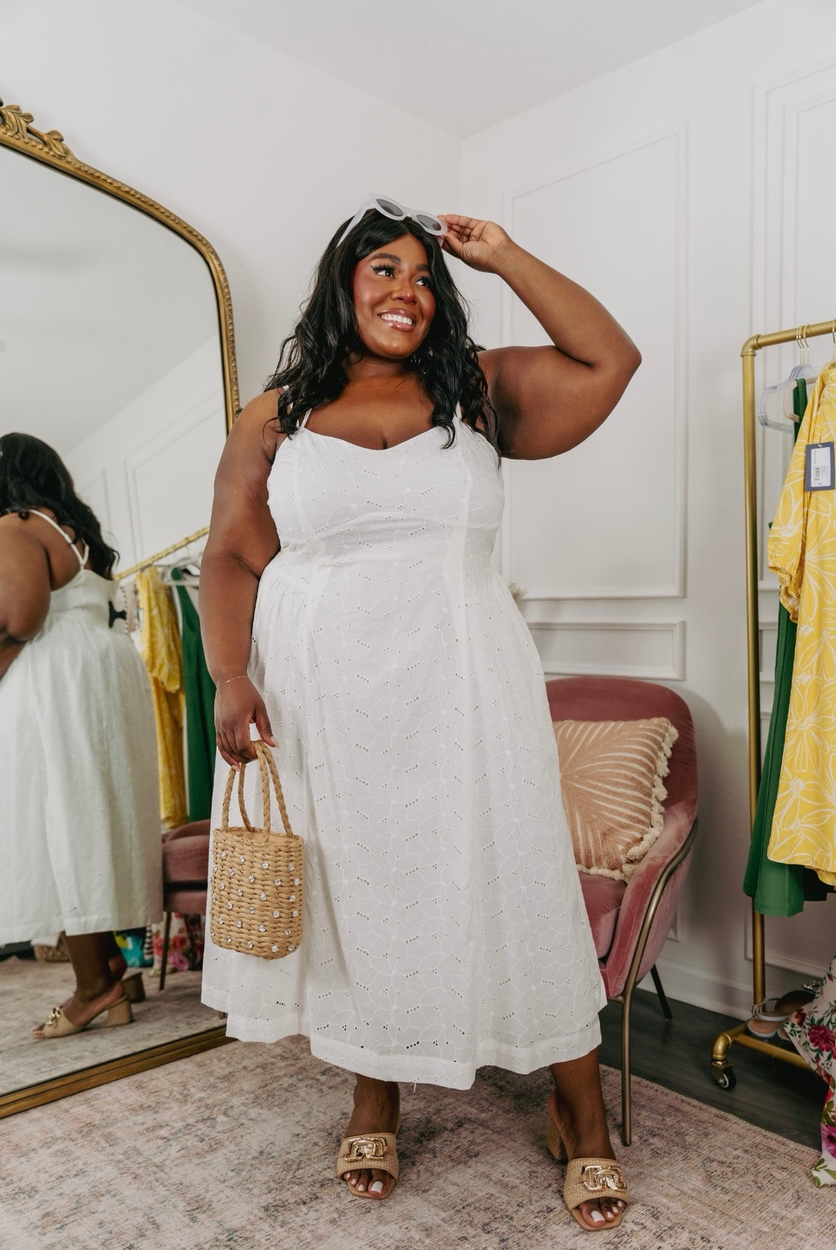 Ready to step into sunshine in this beautiful eyelet dress!🌞

I’m wearing a 2X.

plus size fashion, white dress, spring mini dress, hand bag, sandals, steve madden, curvy, vacation#LTKxTarget

#LTKfindsunder50 #LTKplussize #LTKSeasonal
