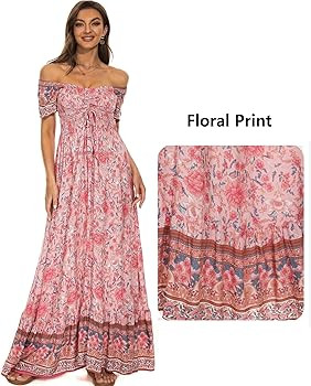 Women's Summer Floral Maxi Dress Casual Short Sleeve Flowy Boho Beach Party Long Dress | Amazon (US)
