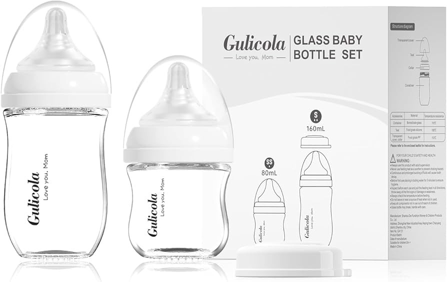 Natural Glass Baby Bottle Newborn Set, 3 oz and 5 oz with Extra Slow Flow & Slow Flow Nipple, Ant... | Amazon (US)