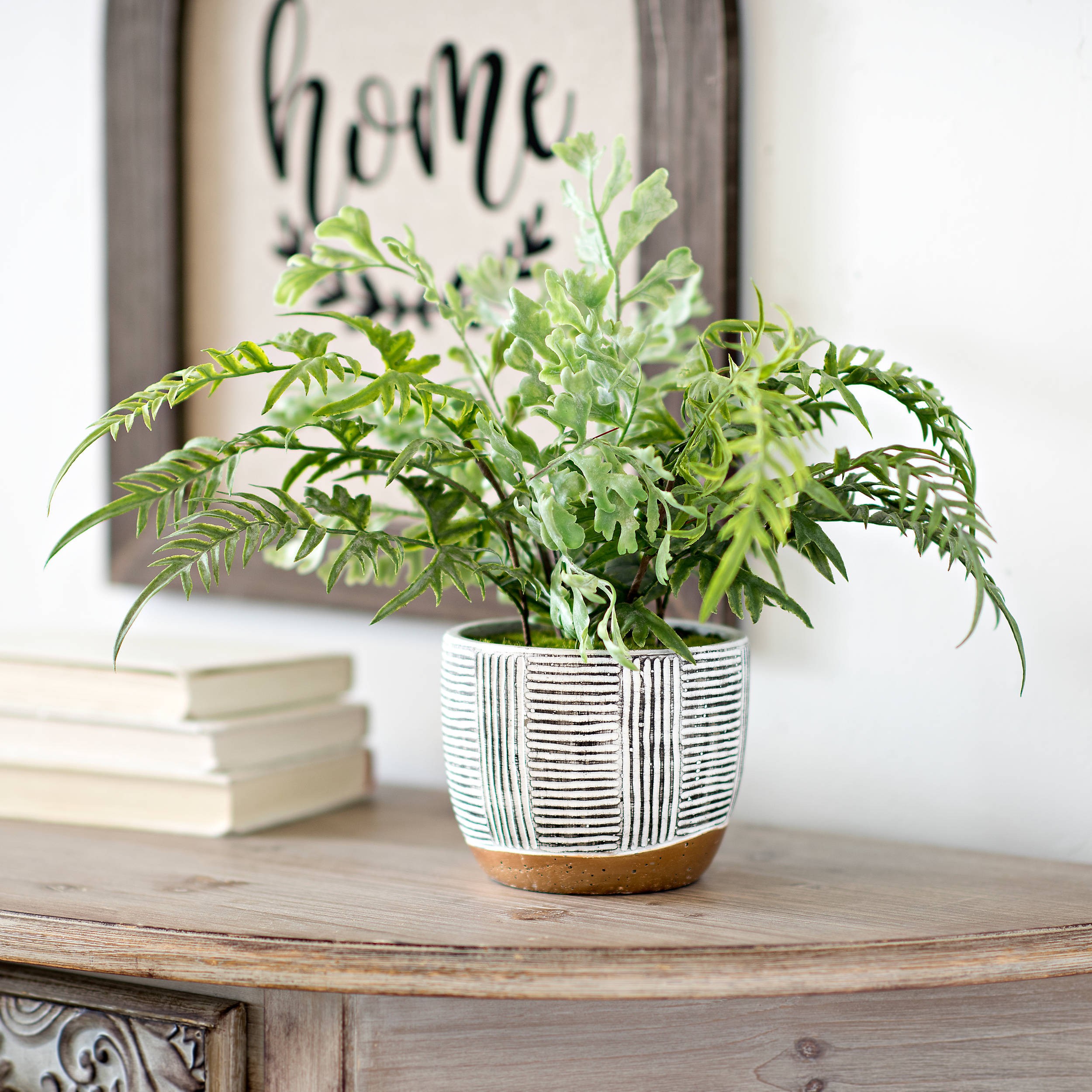 Green Fern Arrangement in Lined Concrete Pot | Kirkland's Home