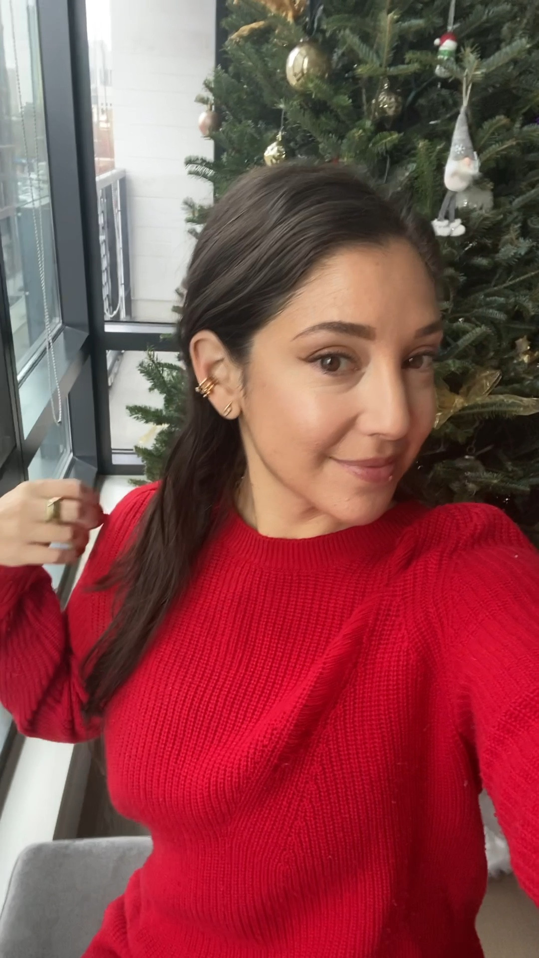 A red cozy sweater is so perfect for the holiday season. Mine is old Helmut Lang but I found a dupe at H&M which is amazing! My favorite gold earrings and ear cuff are from missoma and edge of ember and they go with anything!

#LTKGiftGuide #LTKHoliday #LTKSeasonal