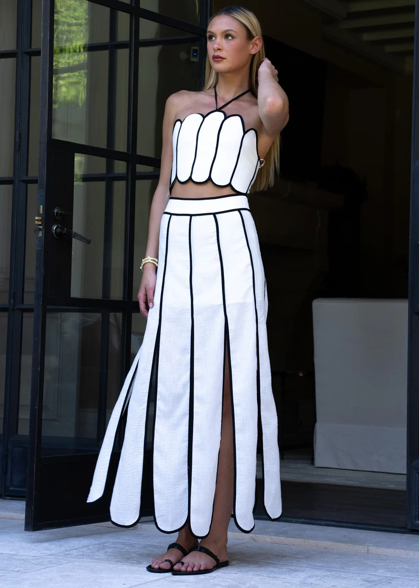 Camilla Scalloped Panel Midi Skirt - White with Black | Benaar La