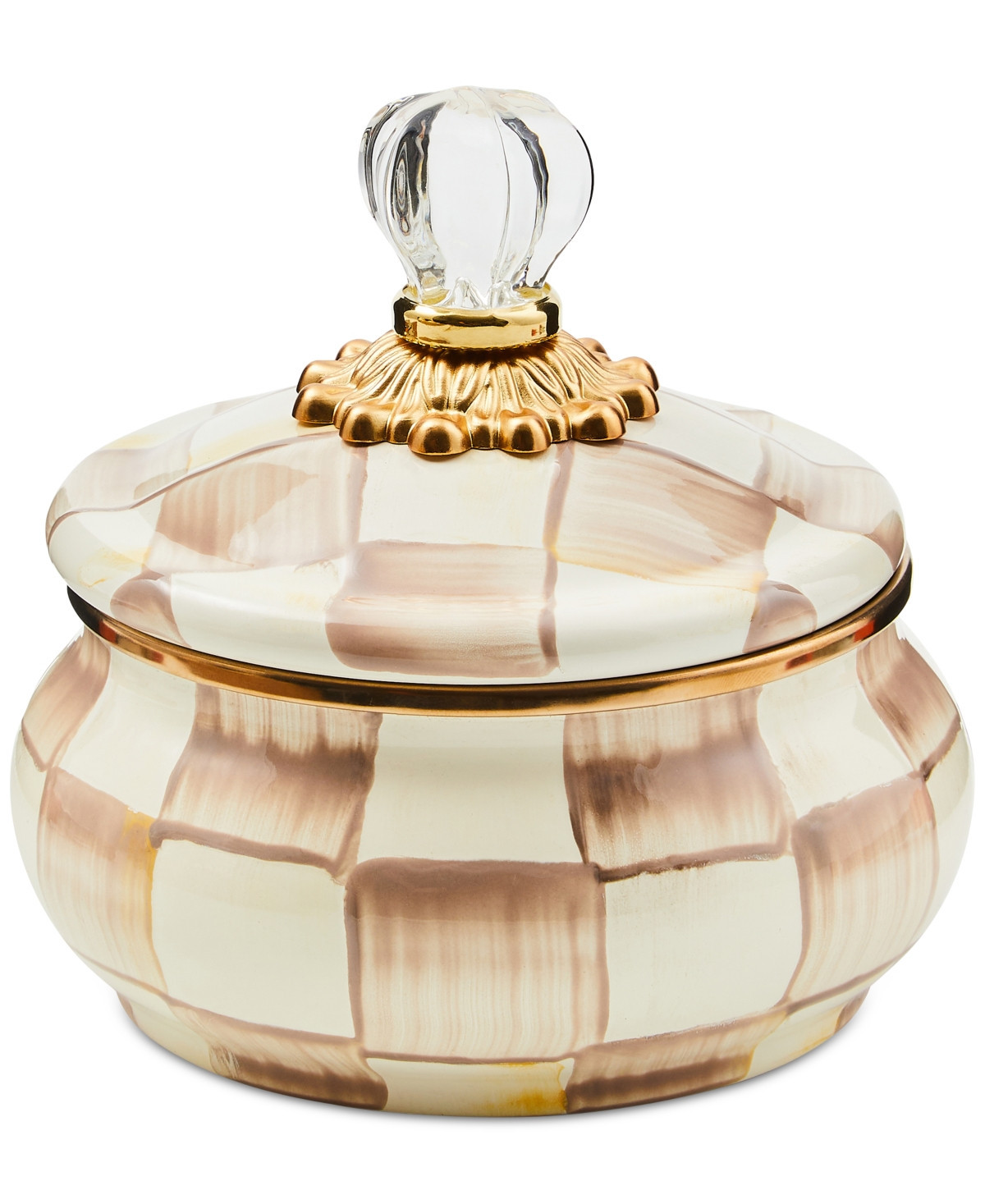 Mackenzie-Childs Mocha Check Squashed Pot - Brown | Macy's
