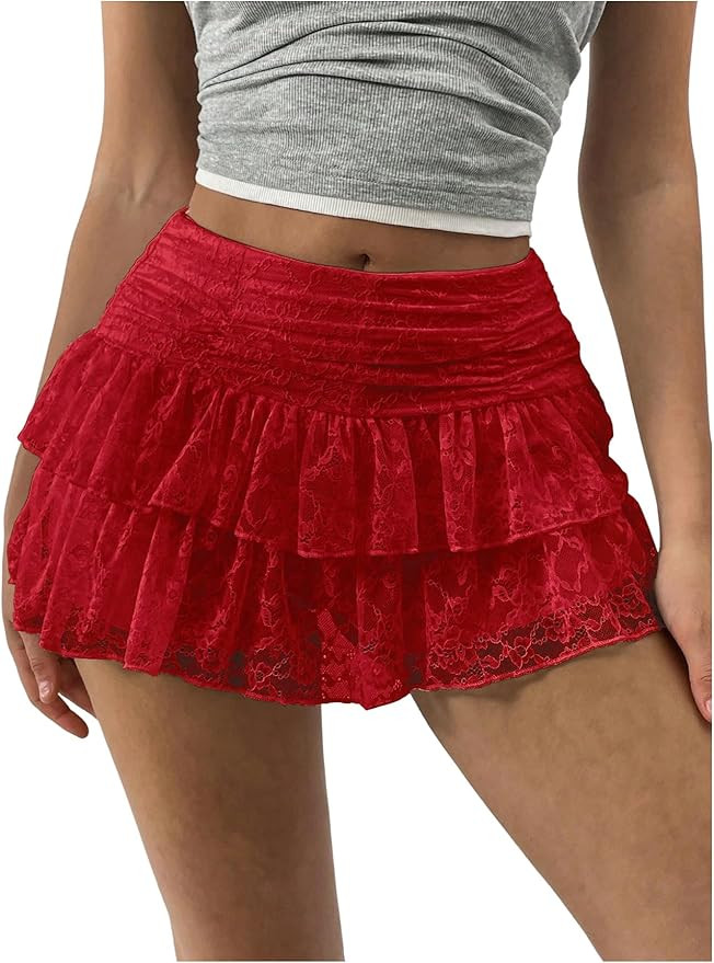 MakeMeChic Women's Lace Mini Skirt with Shorts Leopard Ruffle Skirt Skort | Amazon (US)