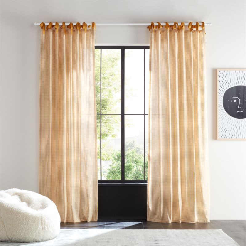 63" Yellow Organic Cotton Windowpane Plaid Curtain Panel + Reviews | Crate & Kids | Crate & Barrel