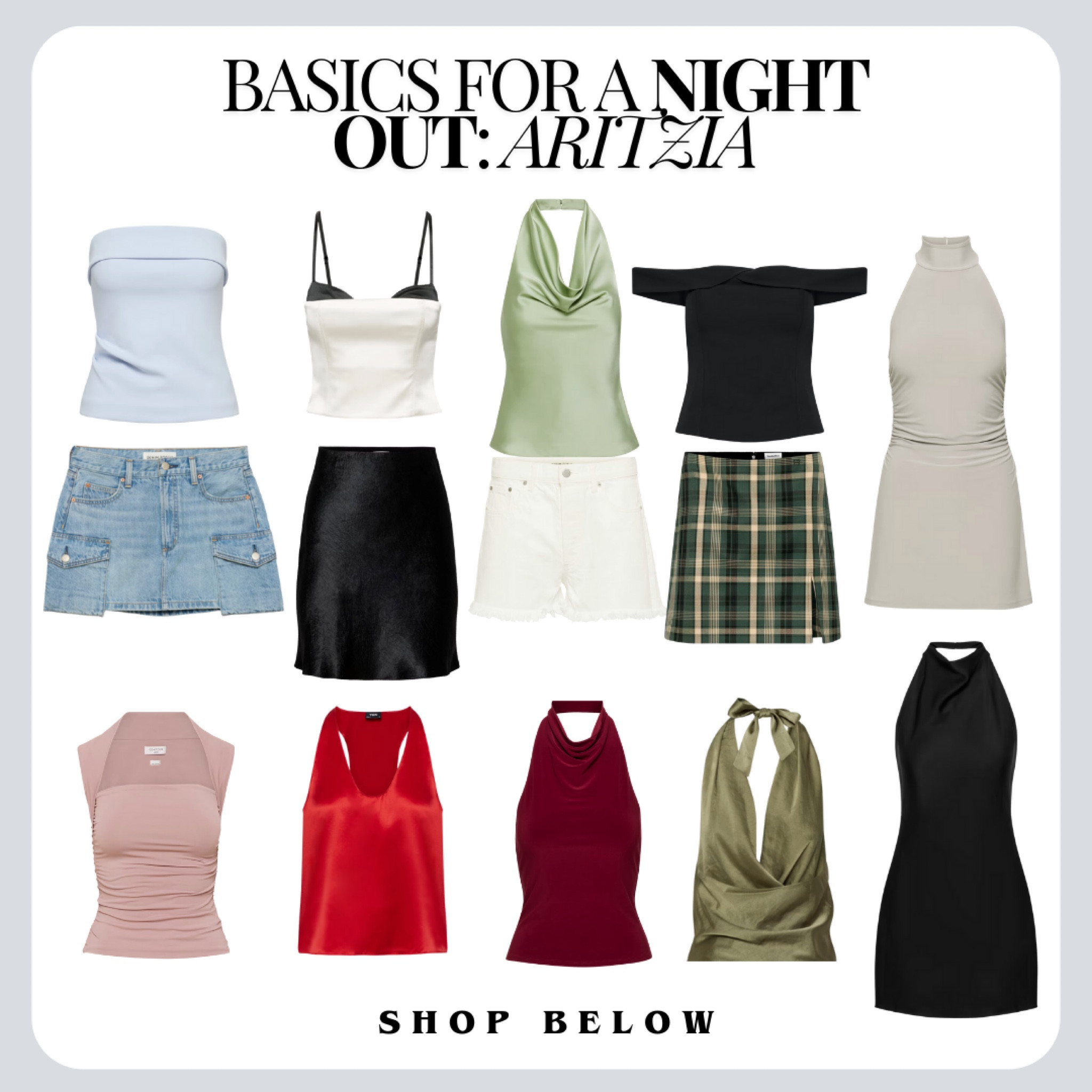 Going out outfit, night out, black outfit, summer night out, summer outfits, wardrobe, basics, jean skirt, silk skirt, halter dress, red, green, plaid skirt, Aritzia, Aritzia fashion, what to wear out

#LTKSaleAlert #LTKFindsUnder50 #LTKStyleTip