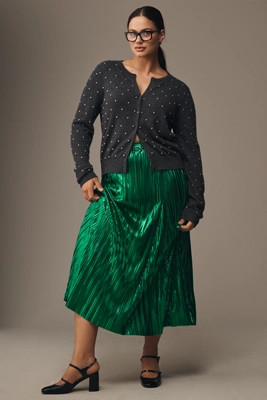 By Anthropologie Metallic Pleated Midi Skirt | Anthropologie (US)