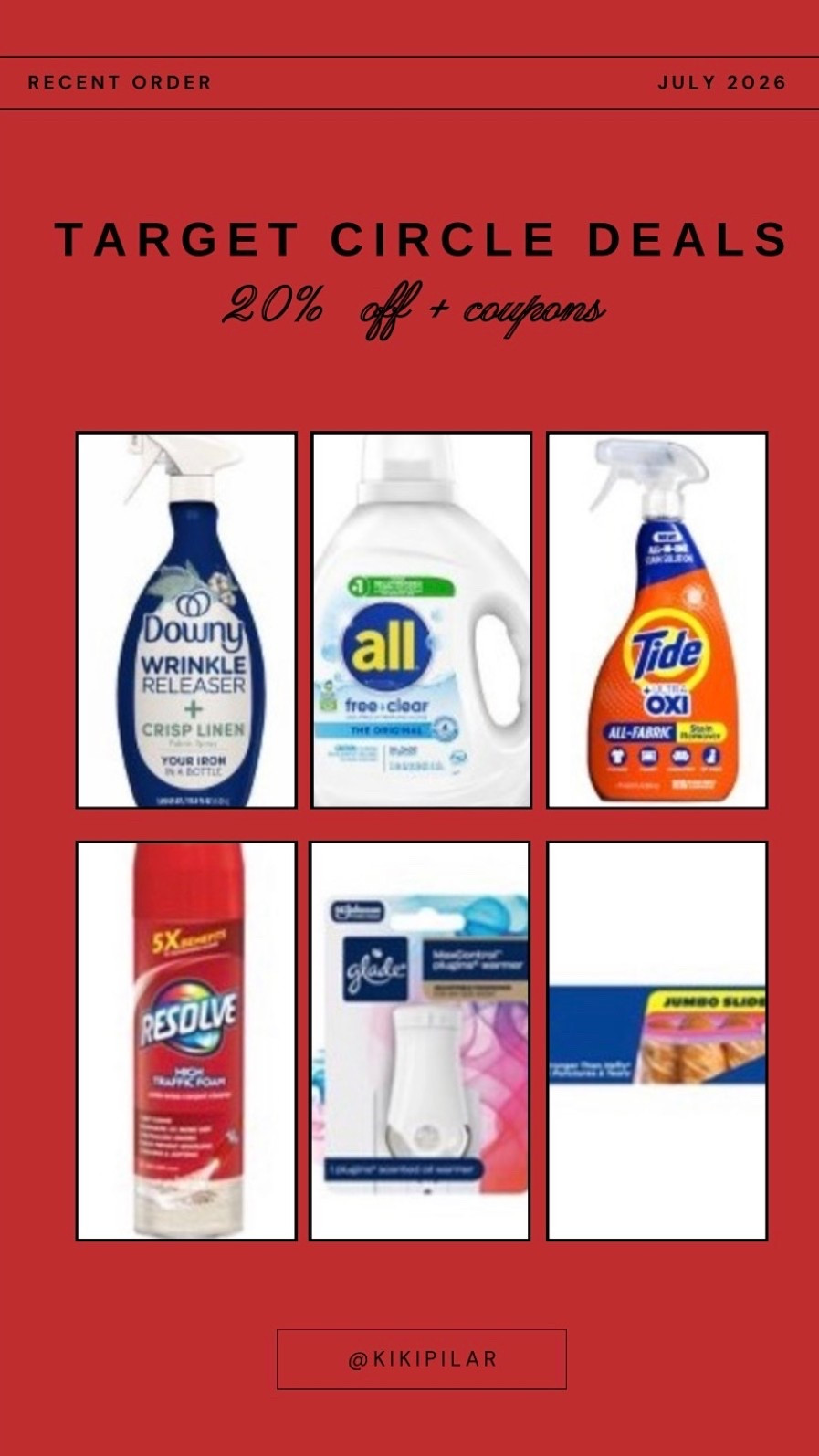 Target deals + clip the coupon
Target circle deals
Household items on sale
Cleaning supplies on sale
Carpet cleaner
Laundry detergent 
Wrinkle release 
Glade plug in
Household essentials on sale
Ziplock bags

#LTKSaleAlert #LTKmomlife #LTKHome