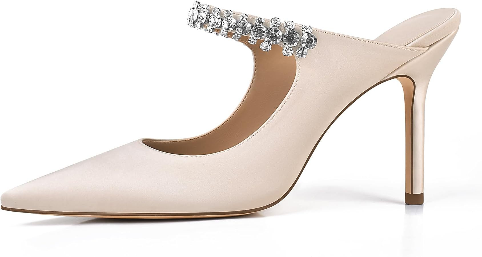 XINIUNIU Heeled Mules for Women Rhinestone Heels Pointed Toe Slip On 4 Inch Stiletto Closed Toe S... | Amazon (US)
