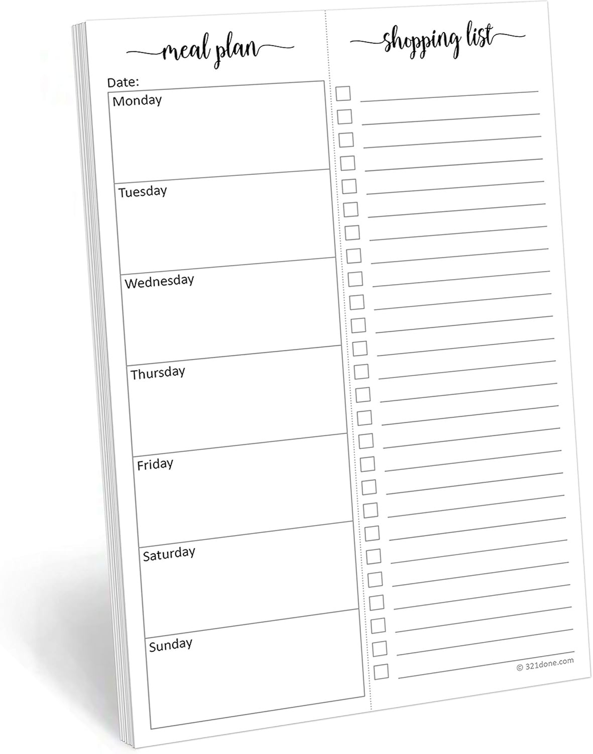 321Done Meal Planning Notepad - 50 Sheets (5.5" x 8.5") Perforated Weekly Meals Planner Shopping ... | Amazon (US)