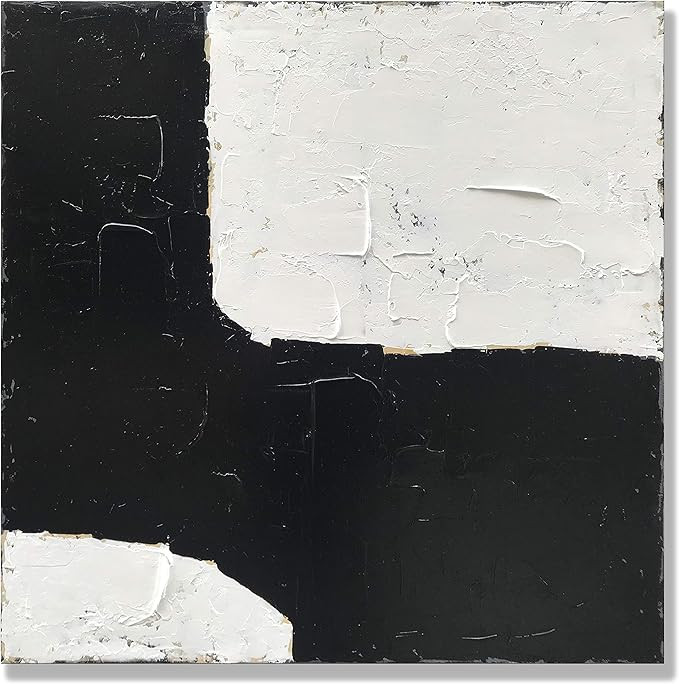 Hand Painted Abstract Canvas Paintings Wall Art 36x36 inch Contemporary Minimalism Black and Whit... | Amazon (US)