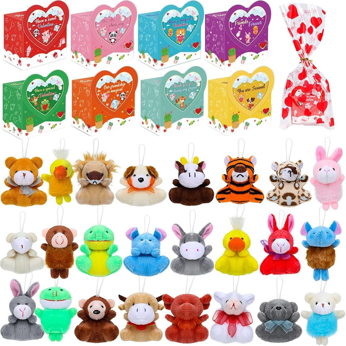 Valentines Day Gifts for Kids - 24 Pack Valentines Day Gifts Box with Mini Stuffed Animal Plush T... | Amazon (US)