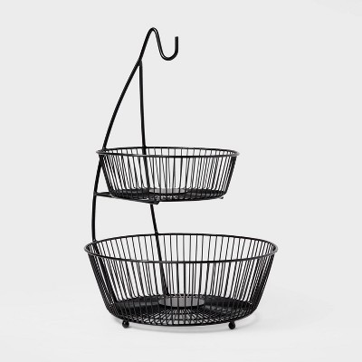 Iron Wire 2-Tier Fruit Basket wire Banana Hanger Black - Threshold™: Traditional Iron Fruit Sta... | Target