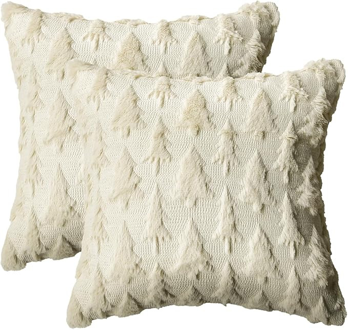 AVOIN colorlife Christmas Trees Beige Throw Pillow Covers Set of 2, 18 x 18 Inch Soft Plush Faux ... | Amazon (US)