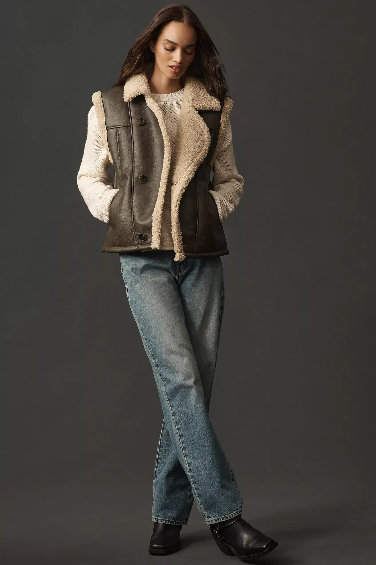 By Anthropologie Faux Leather Sherpa Fleece-Lined Vest | Anthropologie (US)