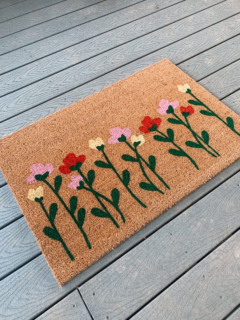 Colorful Wildflower Doormat | Cute Floral Front Doormat | Spring Welcome Mat | Cute Spring Porch ... | Etsy (US)