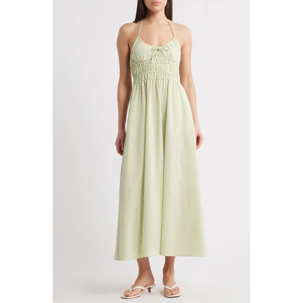 Solid & Striped The Lolita Gingham Smocked Cover-Up Halter Dress in Matcha at Nordstrom, Size X-Small | Nordstrom