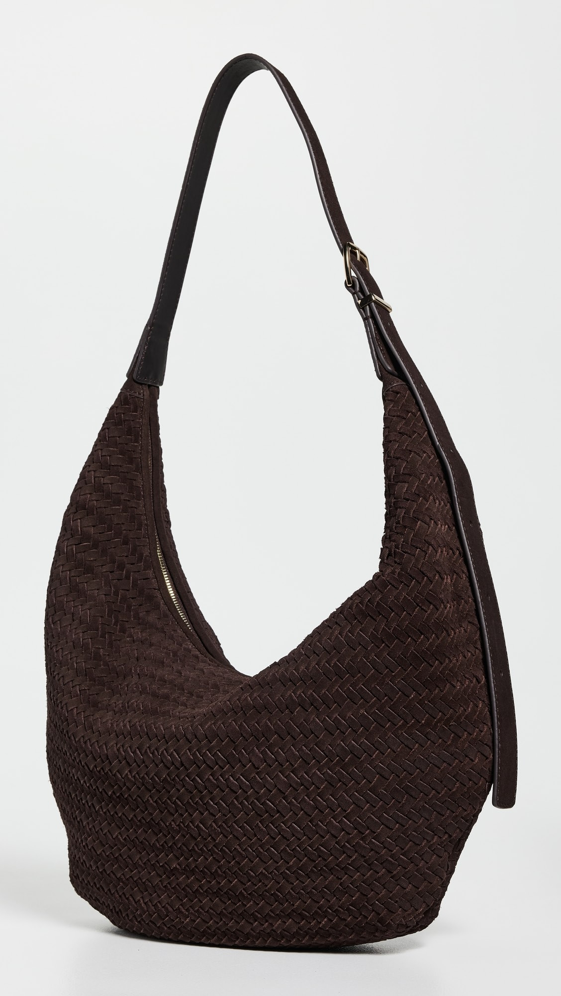 The Essential Curve Shoulder Bag in Handwoven Suede | Shopbop