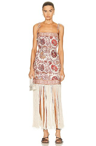 Zimmermann Vitali Fringe Mini Dress in Sepia Floral | FWRD | FWRD 