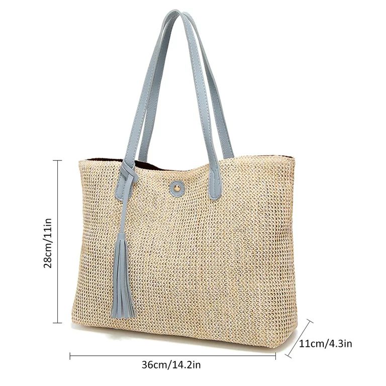 HELEVIA Large Capacity Soft PU Straw Tote Bag Women Summer Beach Handbag with Tassel Shoulder Bag... | Walmart (US)