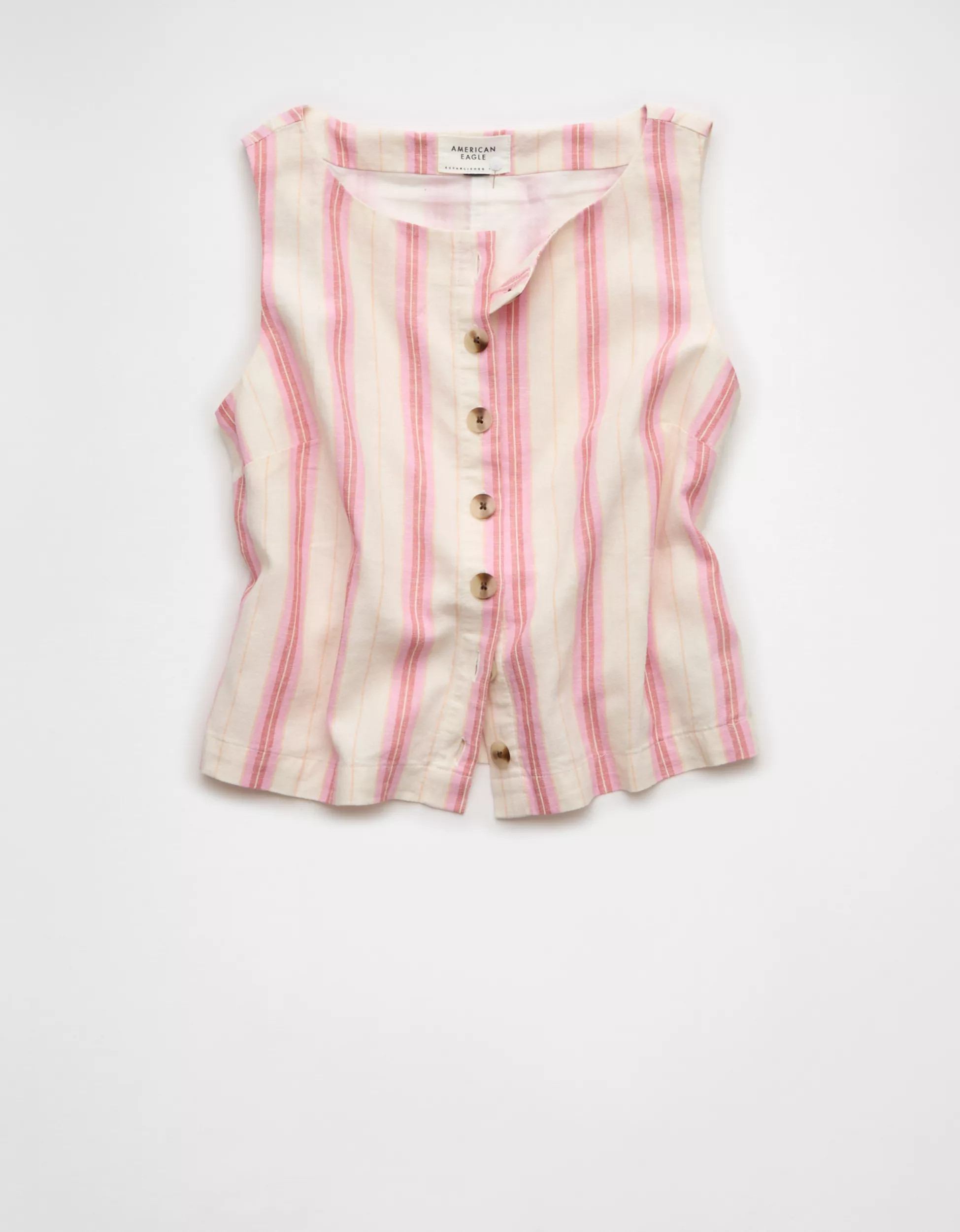 AE Linen-Blend High-Neck Vest | American Eagle Outfitters (US & CA)