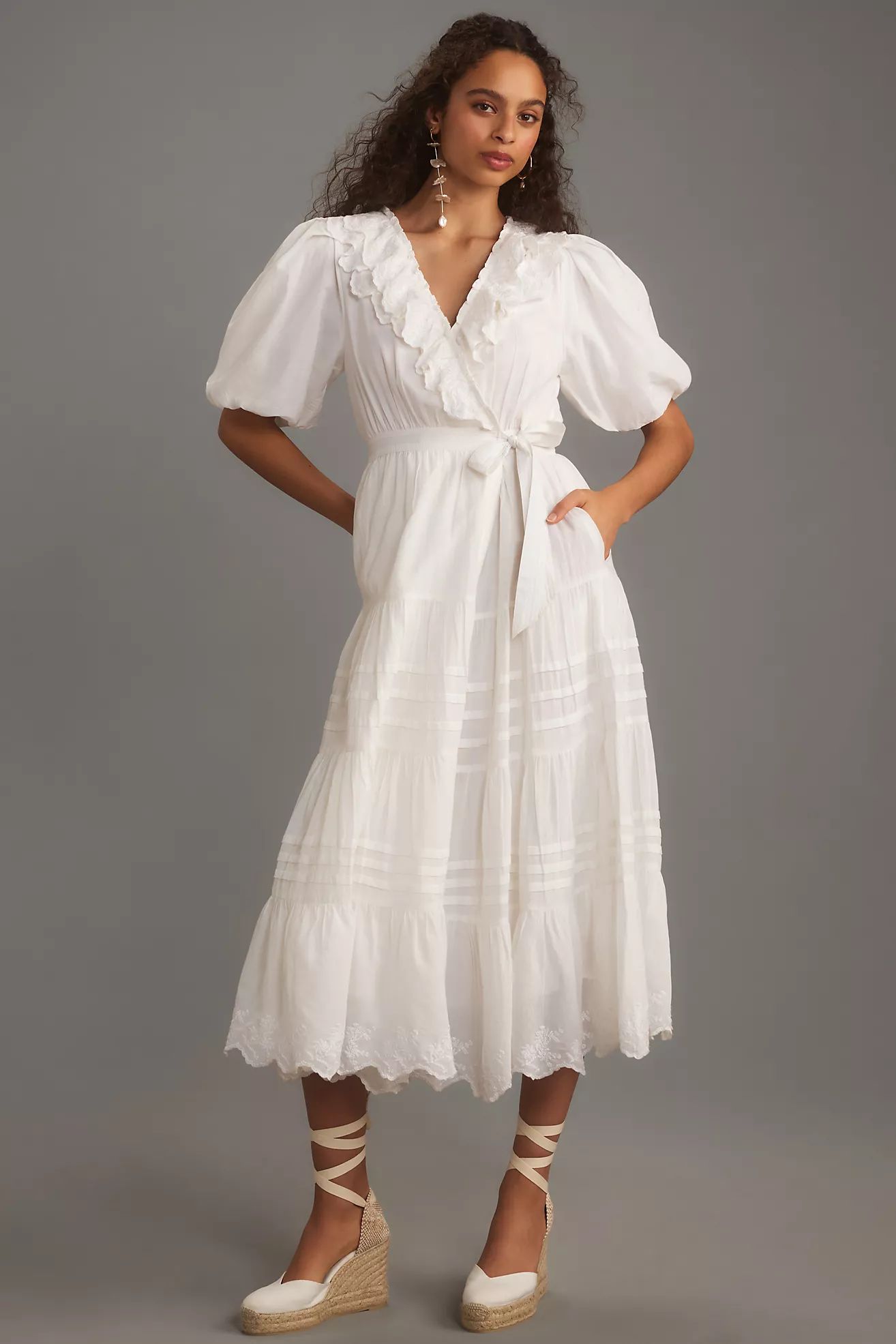 Love The Label Short-Sleeve Ruffled Tiered Wrap Maxi Dress | Anthropologie (US)