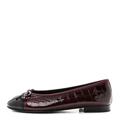 Patent Calfskin Crocodile Embossed Ballerina Flats 37 Dark Burgundy Black | FASHIONPHILE (US)