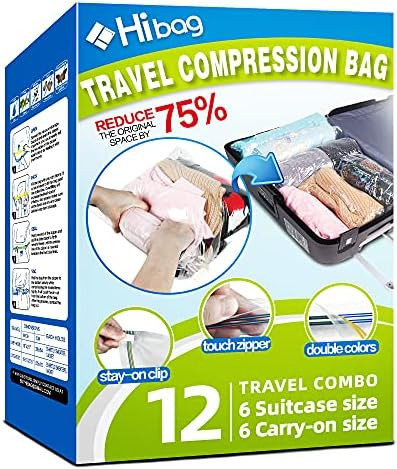 12 Travel Compression Bags, Hibag 12-Pack Roll-Up Space Saver Storage Bags for Travel, Suitcase Size | Amazon (US)