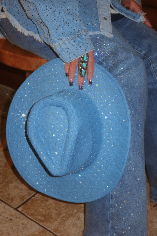 Miss Lola | Harlen Denim Embellished Wester Hat | MISS LOLA