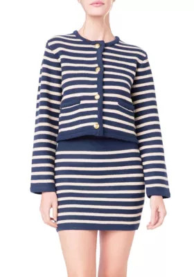 English Factory Women's Knit Striped Sweater Cardigan, Medium | Belk