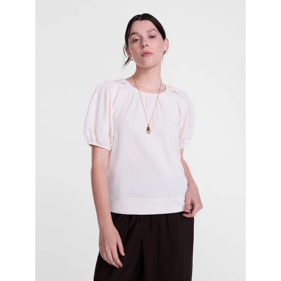 Scenario Women's Textured Top with Short Puff Sleeves, Sizes XS-XXXL | Walmart (US)
