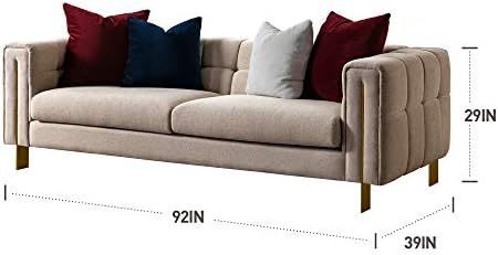 Acanva Modern Living Room Sofa Linen-Like Straight Arm, 92" W Couch, Beige | Amazon (US)