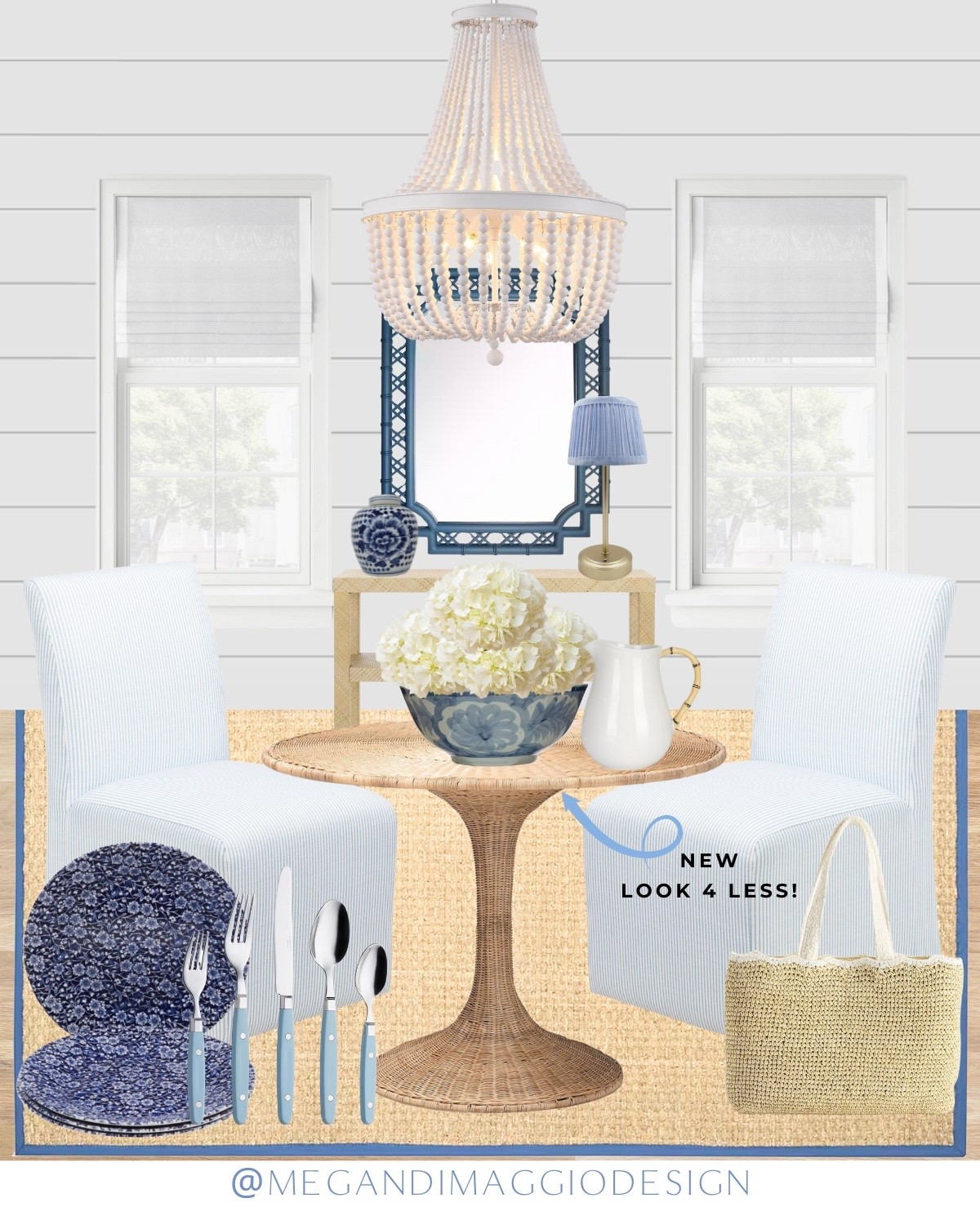 New kitchen/dining/game table set up for the coastal or grandmillenial loving home!! 🤍🌊

This look is created entirely with looks for less!! Including this new rattan pedestal dining table, blue & white stripe dining chairs, white beaded chandelier, and mirror & console table that are both on sale!! 

#LTKHome #LTKSaleAlert