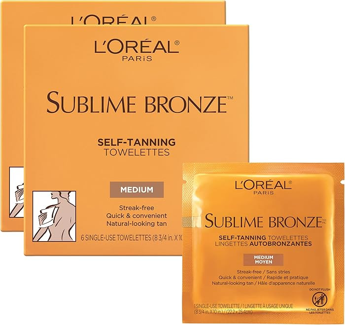 L'Oreal Paris Sublime Bronze Self Tanning Towelettes, Streak-Free, Natural Looking Tan, 6 ct | Amazon (US)