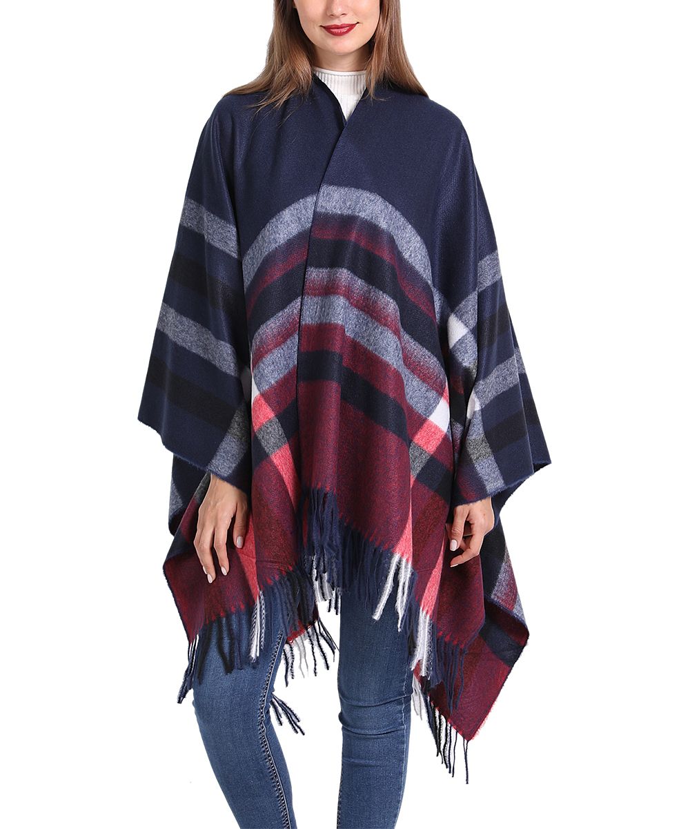 Kollie More Women's Shawls Navy - Navy Plaid Shawl | Zulily