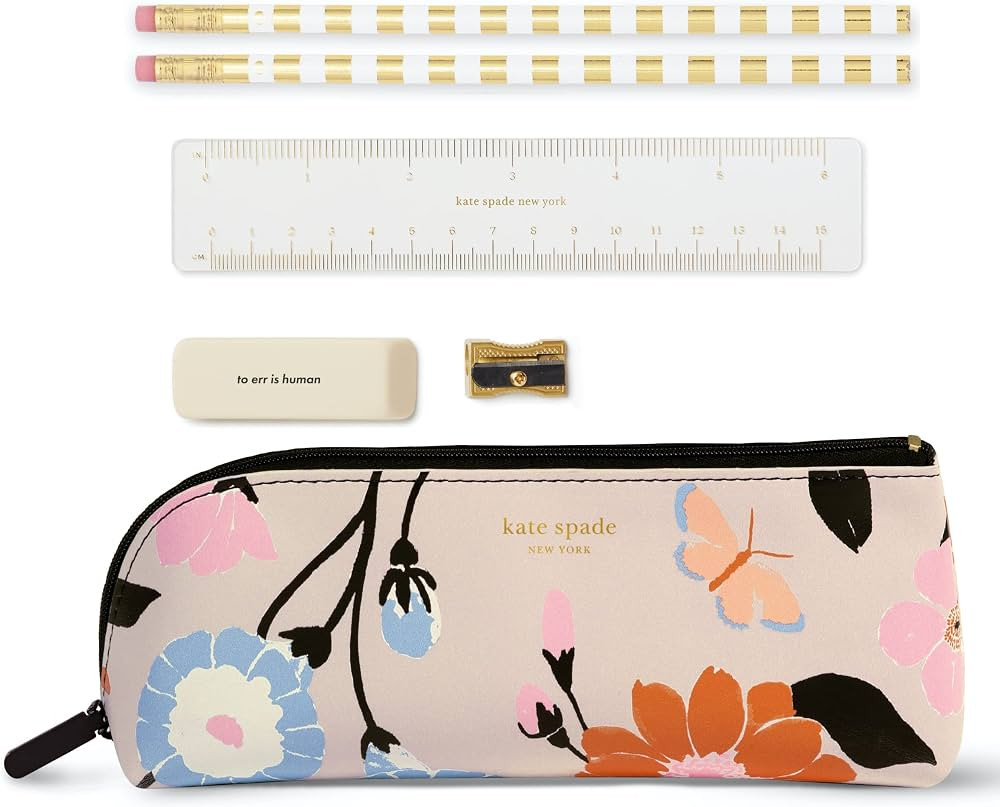 Kate Spade New York Pen and Pencil Case with Office Supplies, Zip Pouch Includes 2 Pencils, Sharp... | Amazon (US)
