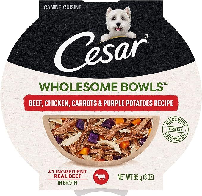 CESAR WHOLESOME BOWLS Adult Soft Wet Dog Food Beef, Chicken, Purple Potatoes & Carrots Recipe, (1... | Amazon (US)