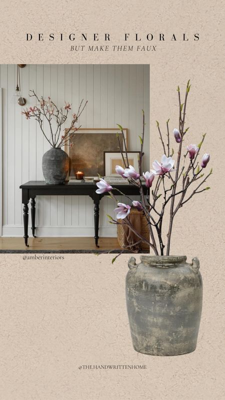 Tulip magnolia branches and oversized d vase with handles

Large black pot
Purple magnolia stems
Budding branch
Spring flowers
Amber interiors florals 

#LTKStyleTip #LTKHome