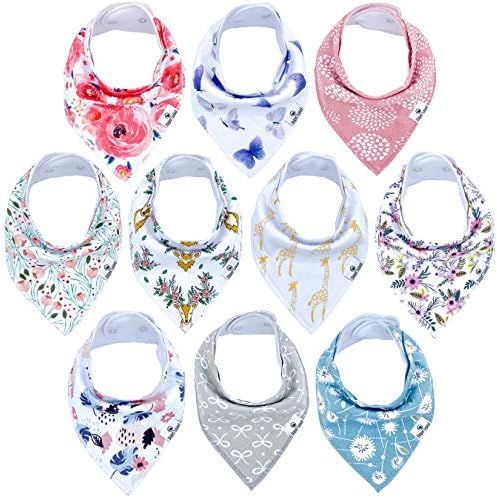 Diaper Squad 100% Organic Cotton Floral 10-Pack Baby Girl Drool Bandana Bibs Pink for Girls | Amazon (US)
