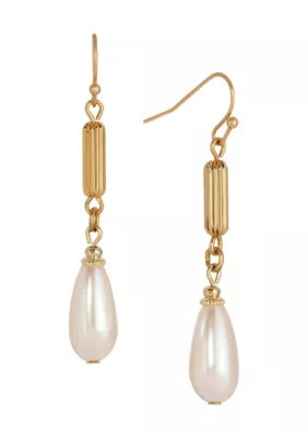 1928 Jewelry Tube Bead & Faux Pearl Wire Earrings, White | Belk