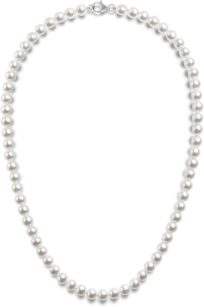 PAVOI Sterling Silver Round White Simulated Shell Pearl Necklace Strand | Pearl Choker Necklace |... | Amazon (US)
