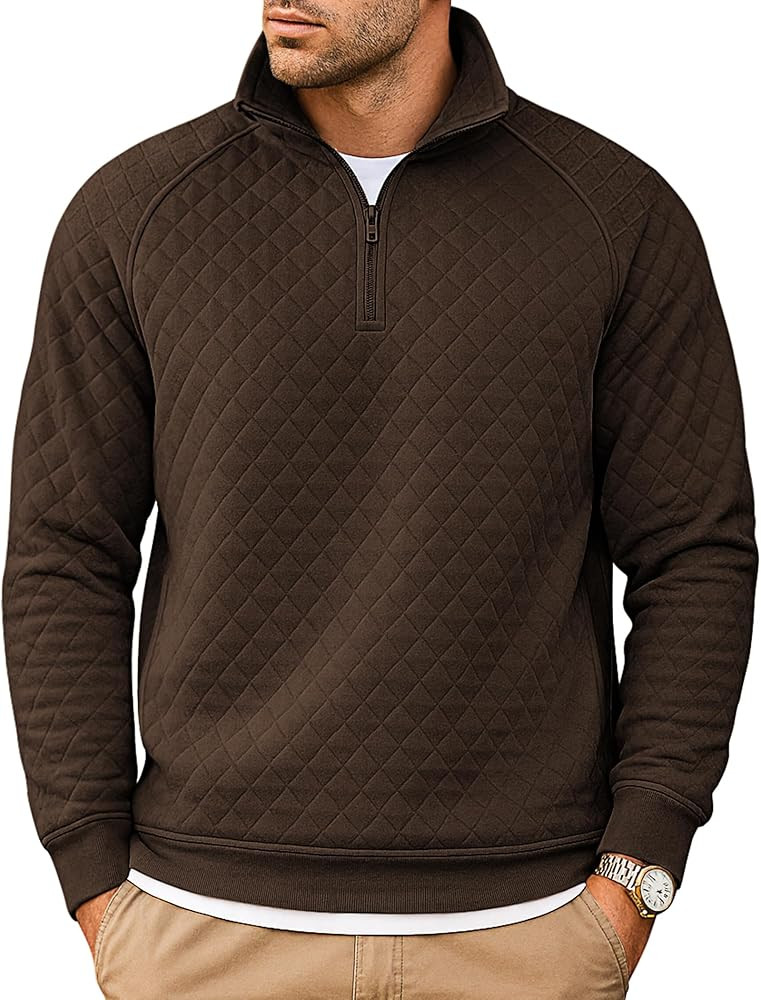 COOFANDY Mens Quarter Zip Pullover Quilted Sweatshirt Knit Long Sleeve Sweater Half Zip Polo Swea... | Amazon (US)