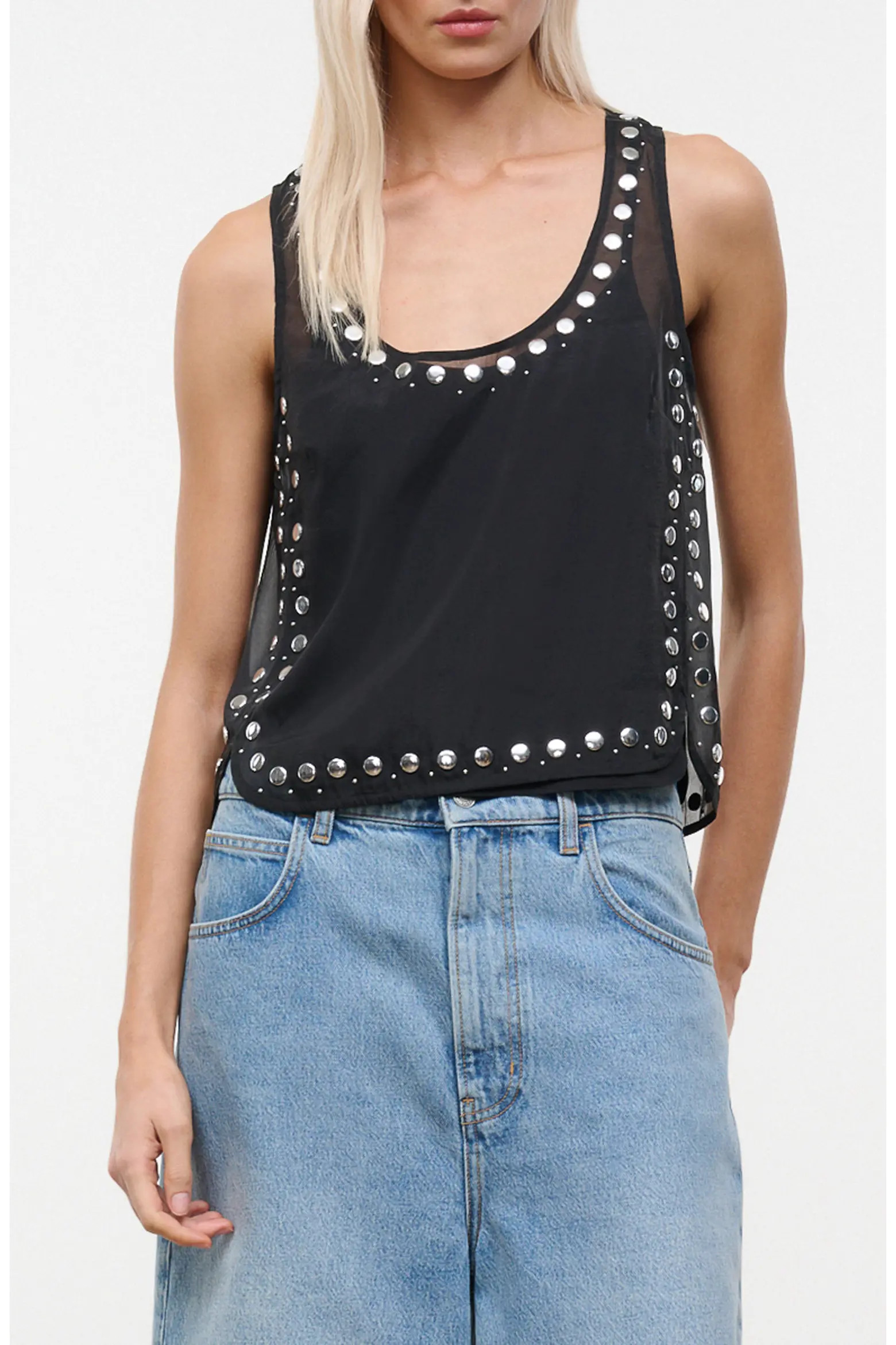 Cara Sheer Studded Sleeveless Top (Women) | Nordstrom | Nordstrom
