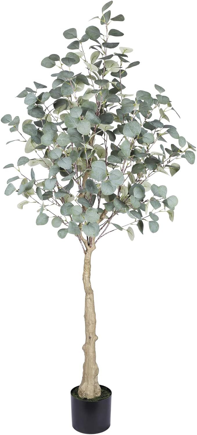 Artificial Eucalyptus Tree 5ft（59"） Tall Fake Silver Dollar Leaves Eucalyptus Plants Faux Sil... | Amazon (US)