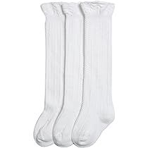 Amazon.com: Epeius 3 Pair Pack Baby Girls Boys No Seam White Uniform Knee High Socks Tube Ruffled St | Amazon (US)