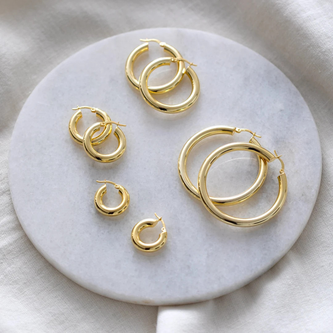 Medium Thick 14K Gold Filled Hoop Earrings Medium Thick Gold - Etsy | Etsy (US)