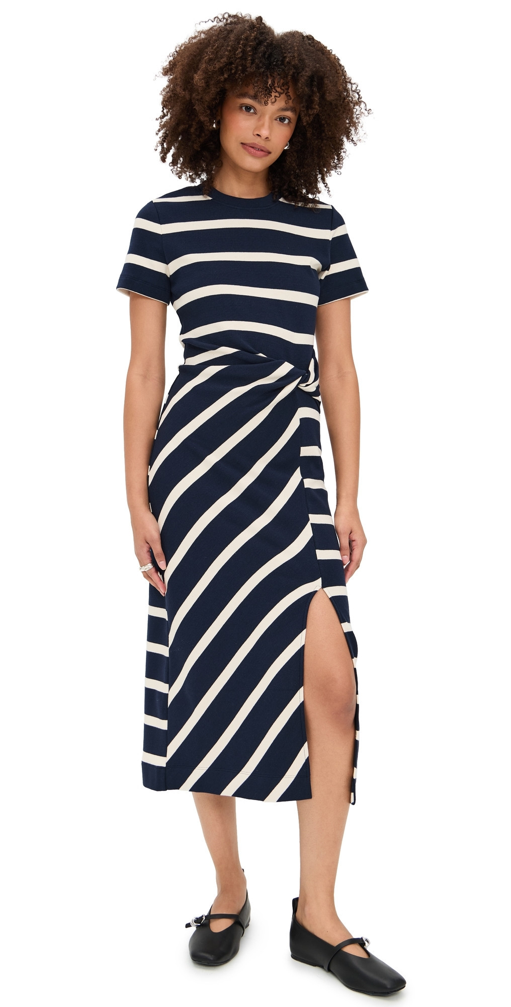Tanya Taylor Short Sleeve Striped Cody Dress MARITIME BLUE/CREAM WIDE STRIP XXS | Shopbop