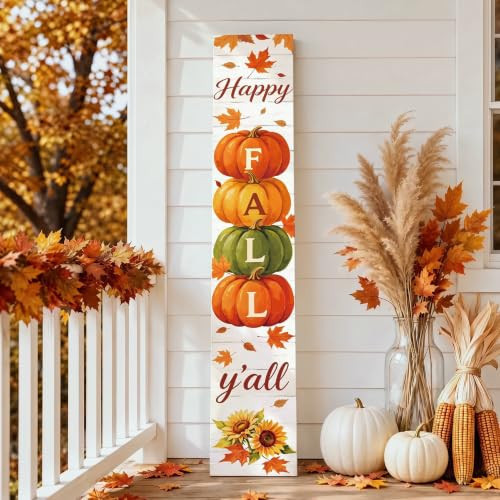 'Happy Fall Y'all' Porch Sign, Wooden Fall Front Porch Decor Door Wall Yard | Amazon (US)