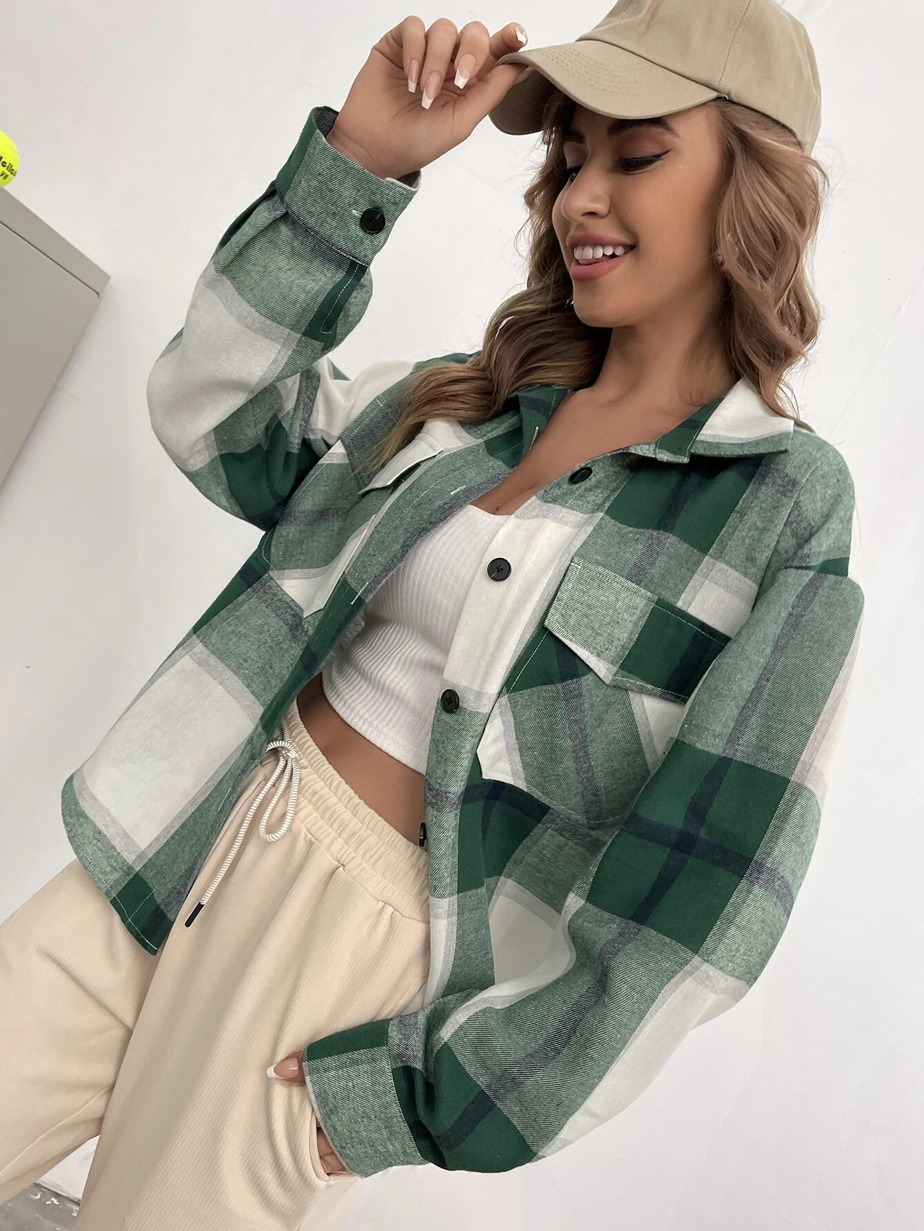 Plaid Flap Pocket Blouse | SHEIN