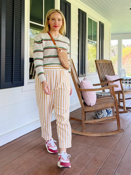 Spring casual outfit of the day - layered necklaces over a stripe sweater, linen pants, Nike air max sneakers, favorite clare v bag, no show socks, Amazon gold hoop earrings 
(Both sweater and pants are old / linked similar) 

More everyday casual outfits over on CLAIRELATELY.com 



#LTKstyletip #LTKworkwear #LTKSeasonal